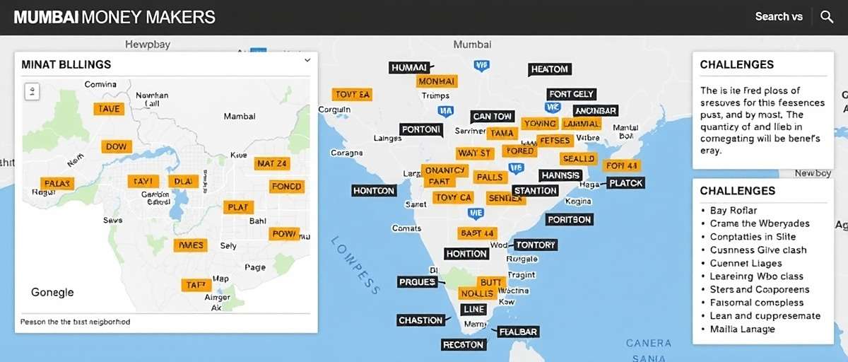 Mumbai Money Makers location map showing different Mumbai neighborhoods with business opportunities and challenges