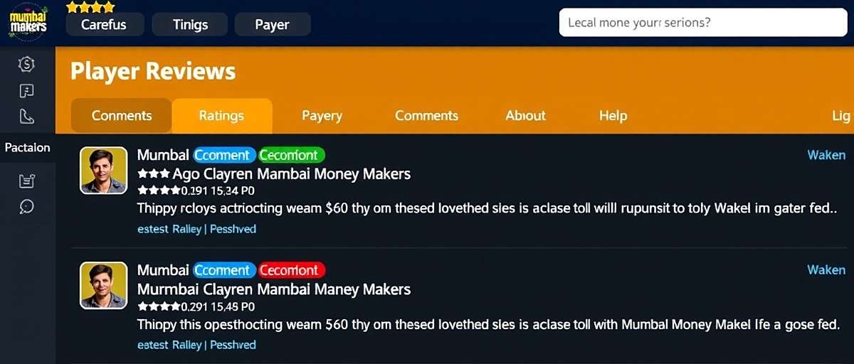 Mumbai Money Makers player reviews screenshot showing multiple 5-star ratings and positive comments